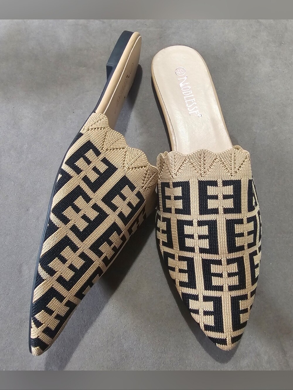 Women Flat Pointed-Toe Slip-On Mules in Beige and Black